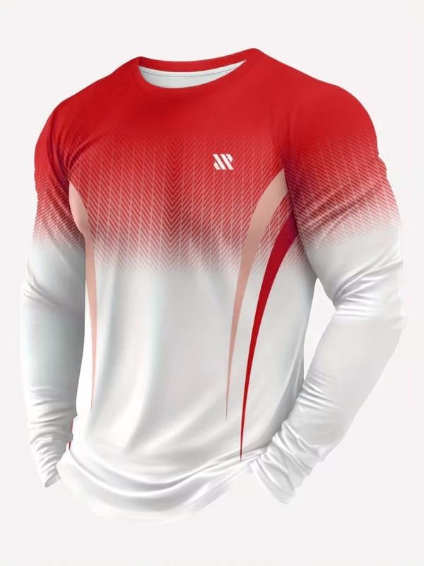 Men's long sleeve gym top with a gradient print fading to white - red