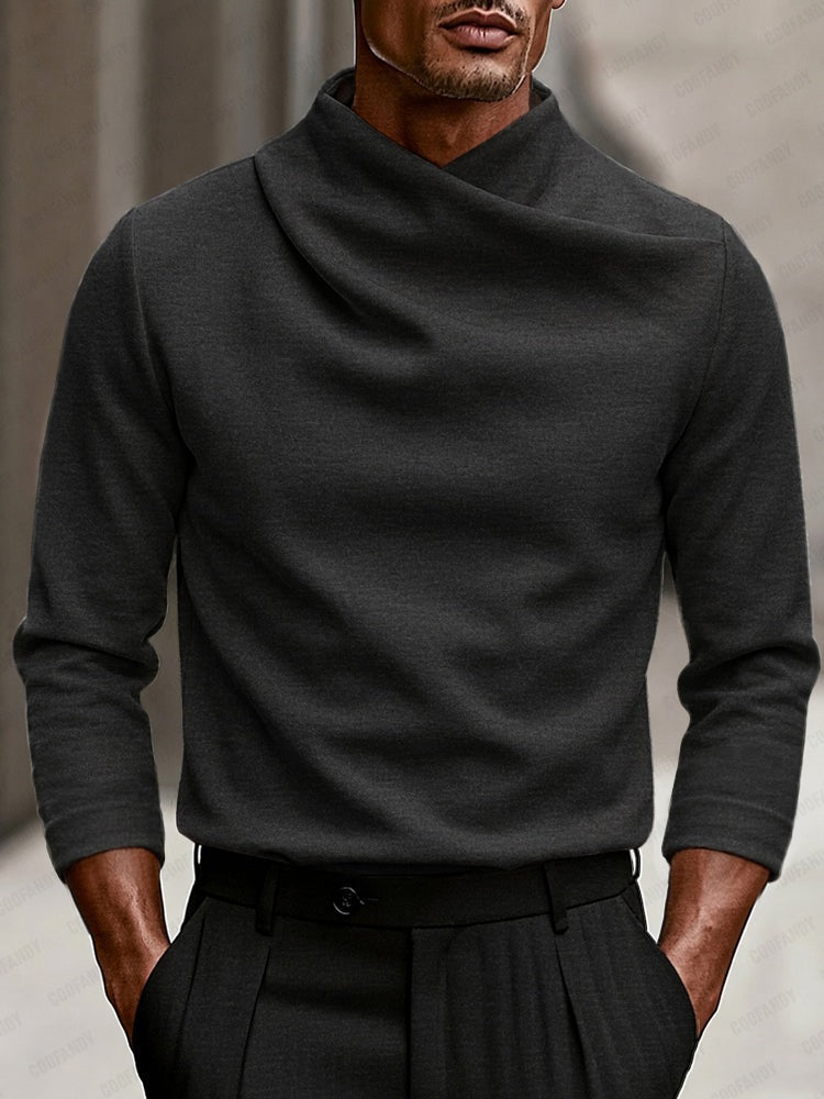 Men's long-sleeve top with a draped crossover neck - charcoal