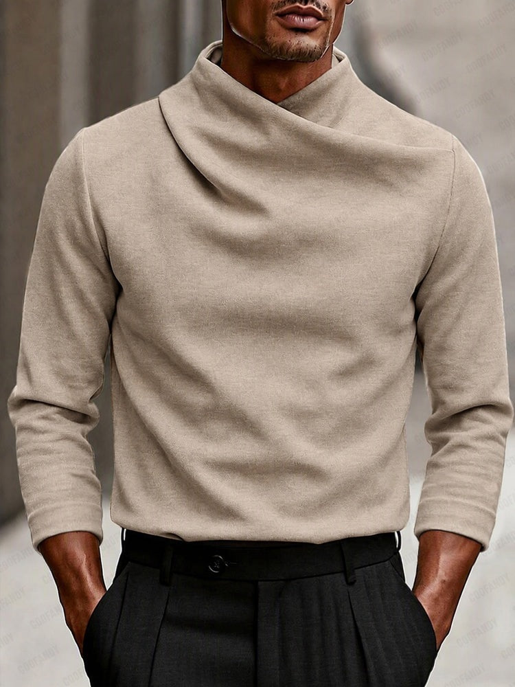 Men's long-sleeve top with a draped crossover neck - beige