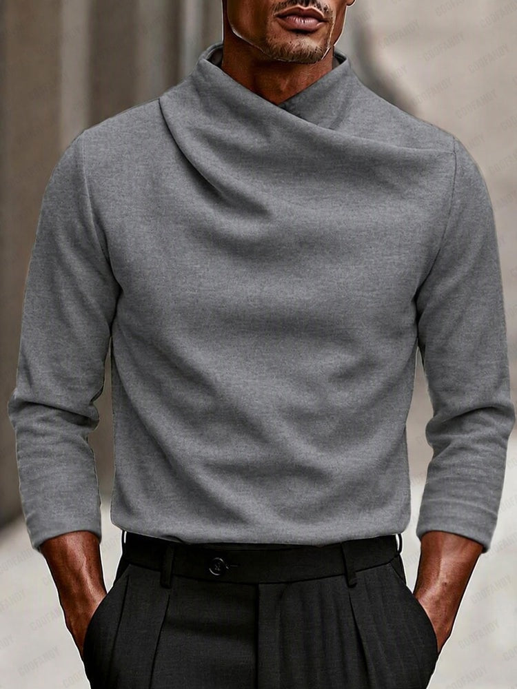 Men's long-sleeve top with a draped crossover neck - grey
