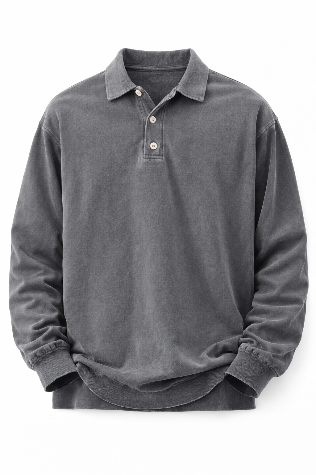 Men's long-sleeve polo in a washed sweatshirt fabric - grey