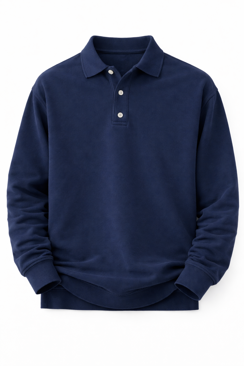 Men's long-sleeve polo in a washed sweatshirt fabric - navy