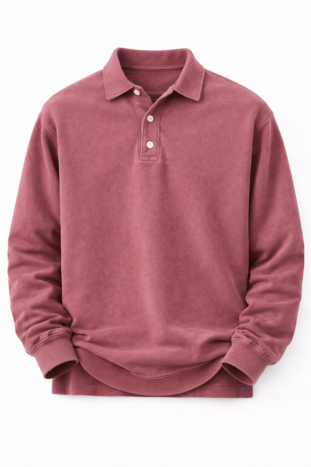 Men's long-sleeve polo in a washed sweatshirt fabric - dusty rose