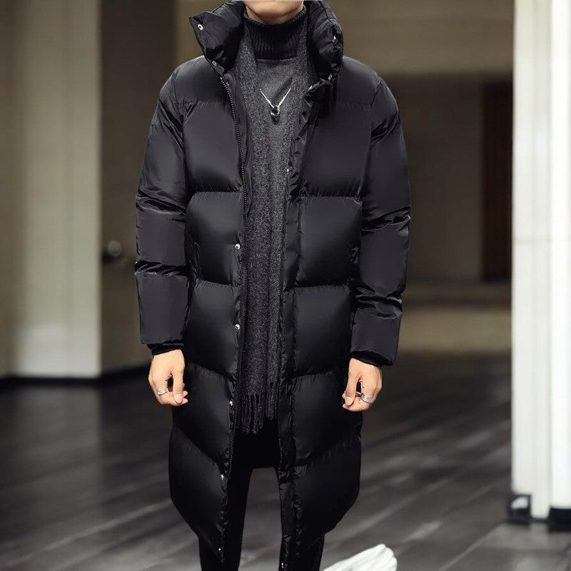 Men's longline puffer coat with a stand collar and press studs - view 2
