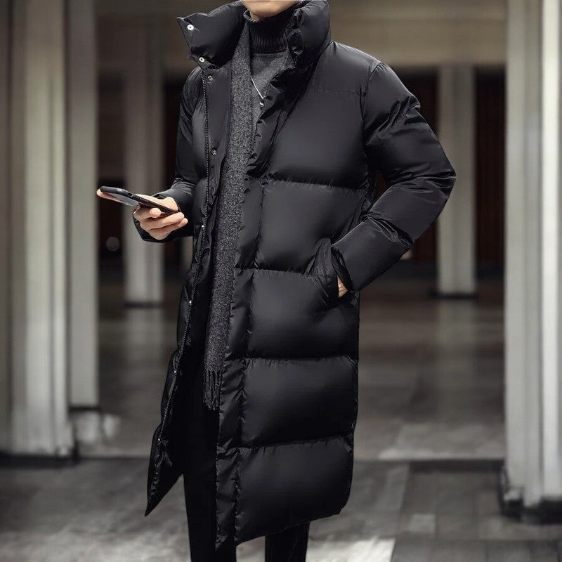 Men's longline puffer coat with a stand collar and press studs - view 3