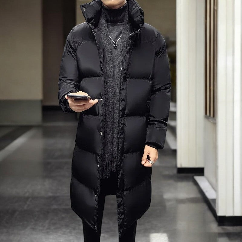 Men's longline puffer coat with a stand collar and press studs - view 4