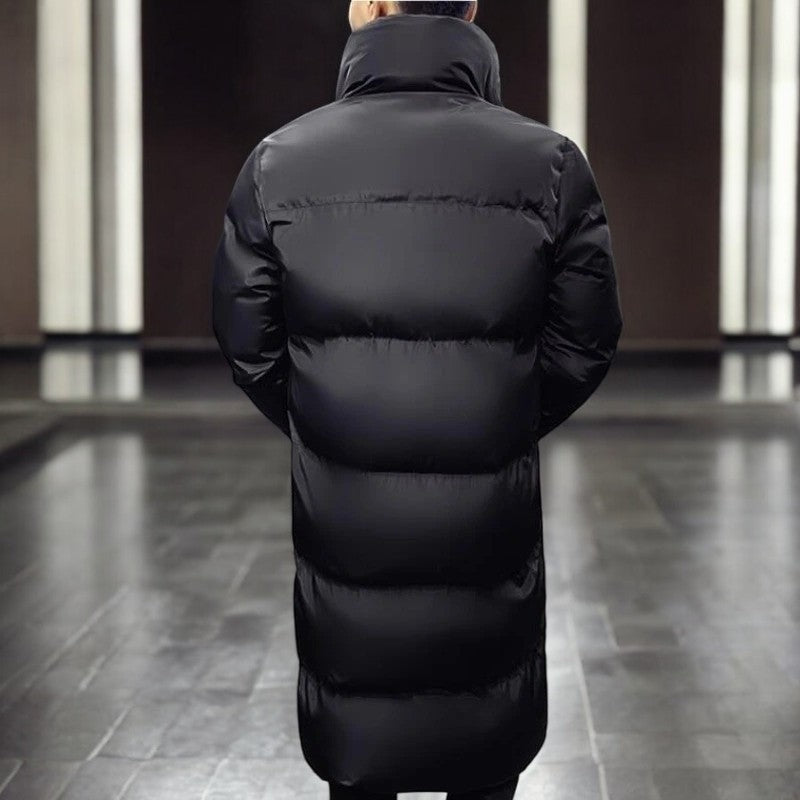 Men's longline puffer coat with a stand collar and press studs - view 5