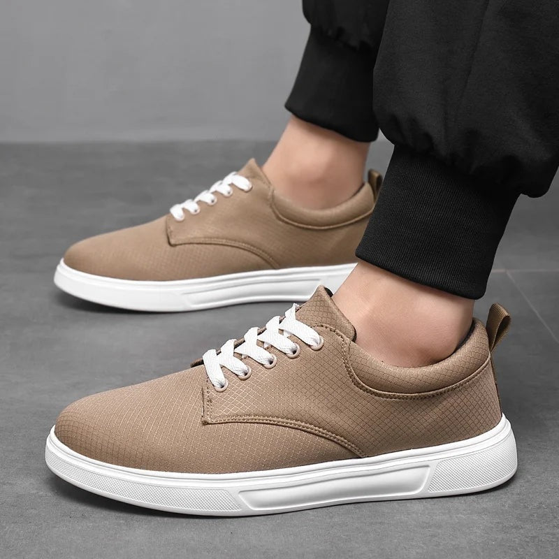 Men's low trainers in woven cotton with a white sole and white laces - view 4
