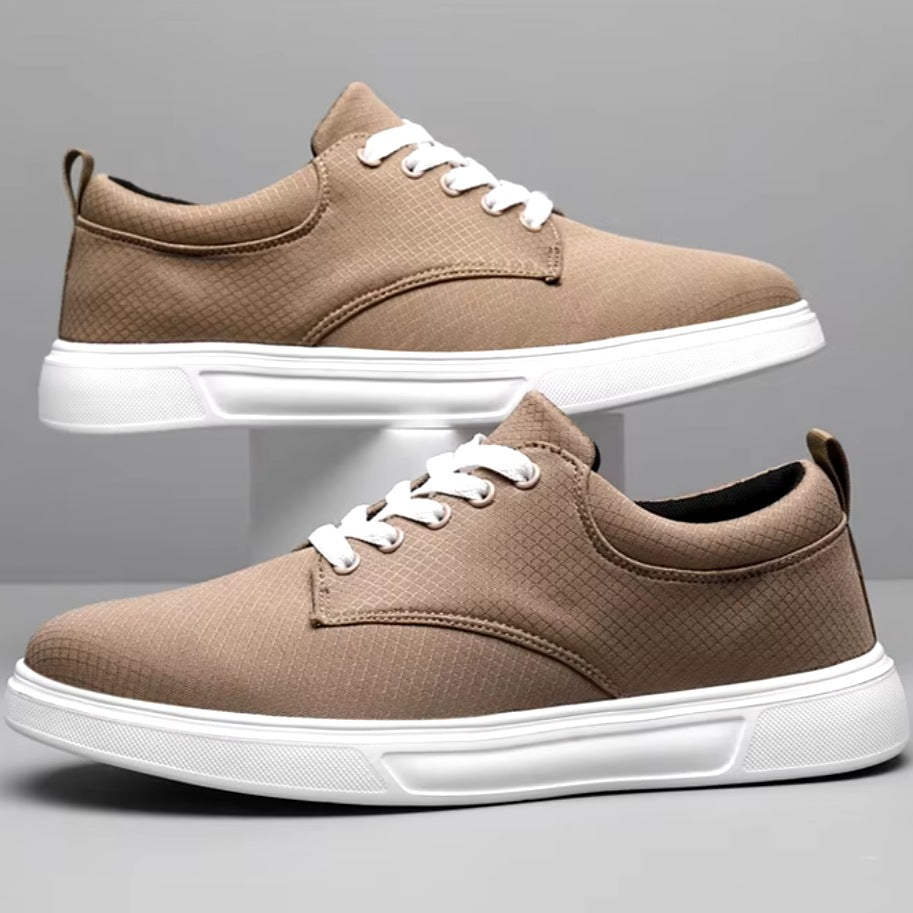 Men's low trainers in woven cotton with a white sole and white laces - view 5