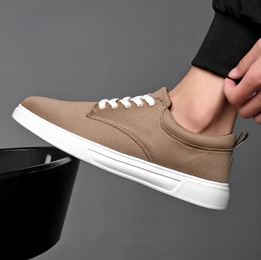 Men's low trainers in woven cotton with a white sole and white laces - view 6