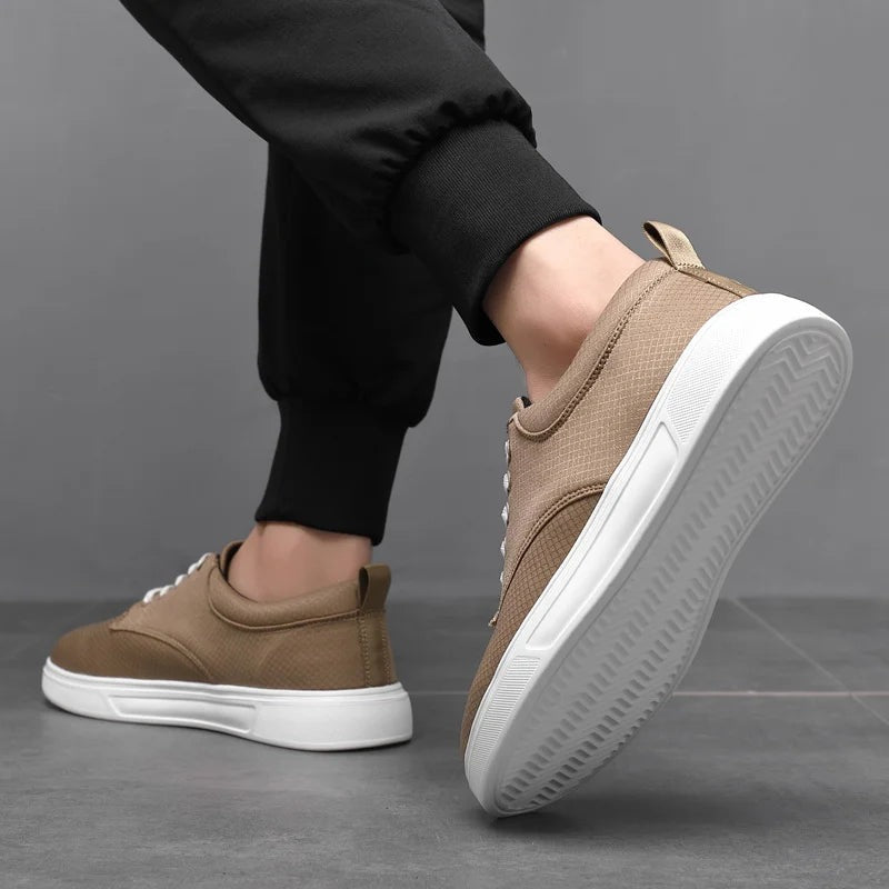 Men's low trainers in woven cotton with a white sole and white laces - view 7