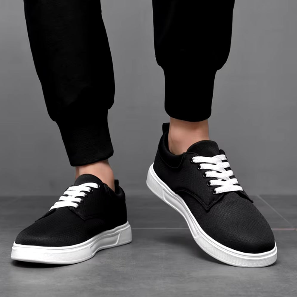 Men's low trainers in woven cotton with a white sole and white laces - view 9