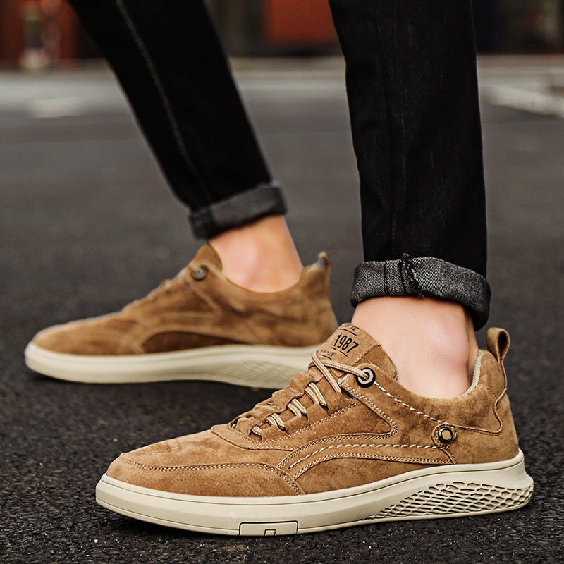 Men's low trainers in a suede look with contrast stitching, six eyelets and a flat tonal sole - view 2