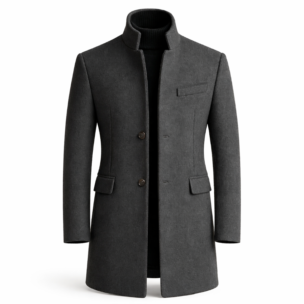 Men's mandarin collar coat with a two-button front - grey