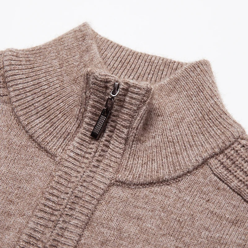 Men's marl half-zip jumper with a stand collar and cable details - view 2