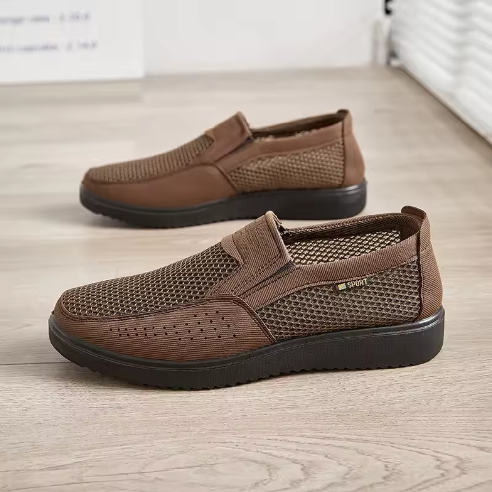 Men's mesh slip-on shoes with a perforated toe