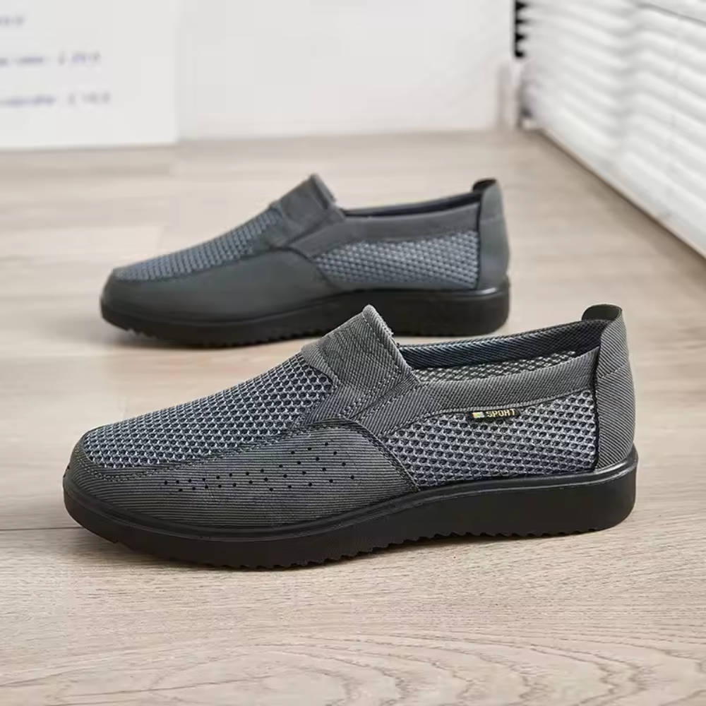 Men's mesh slip-on shoes with a perforated toe