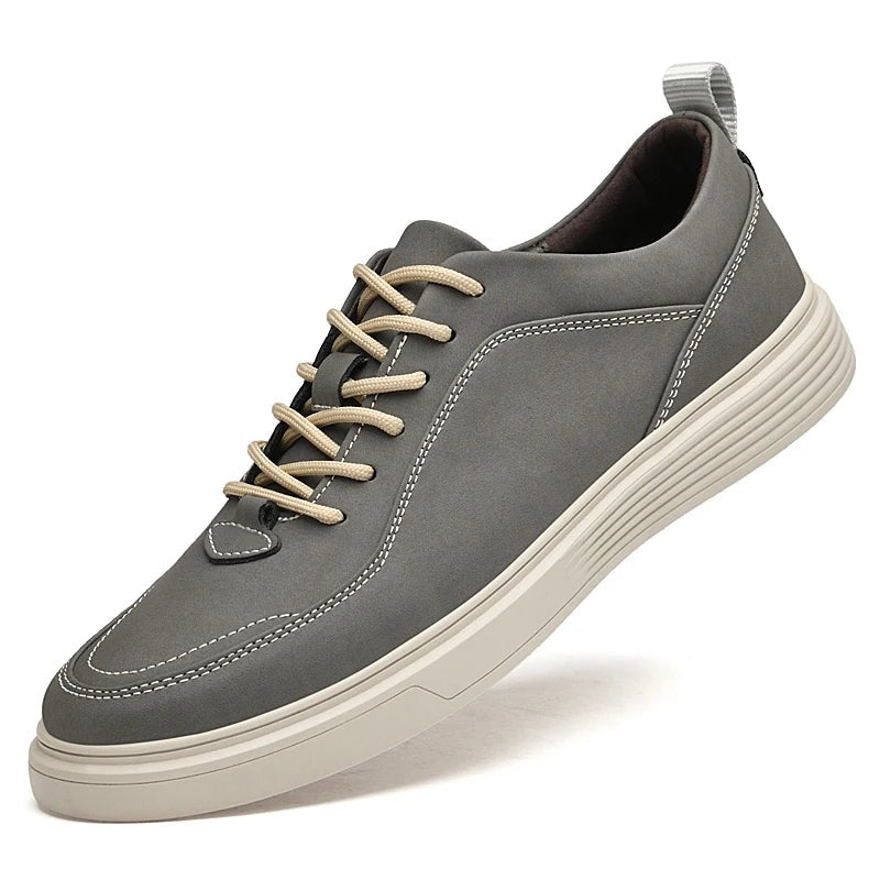 Men's nubuck-look trainers with contrast stitching, a thick white sole and a heel loop - view 2