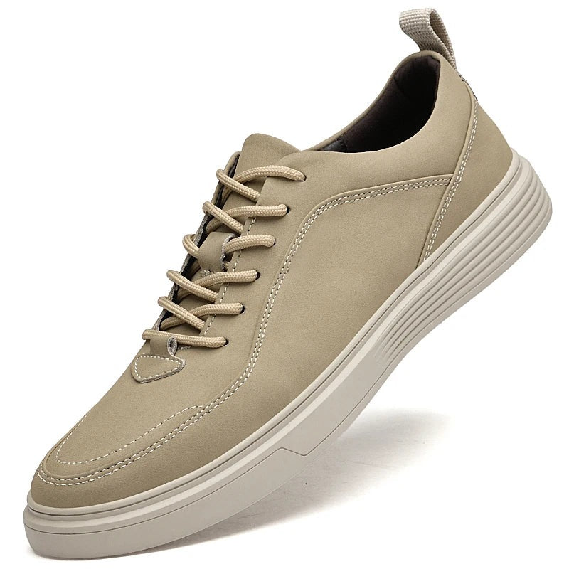 Men's nubuck-look trainers with contrast stitching, a thick white sole and a heel loop - view 6