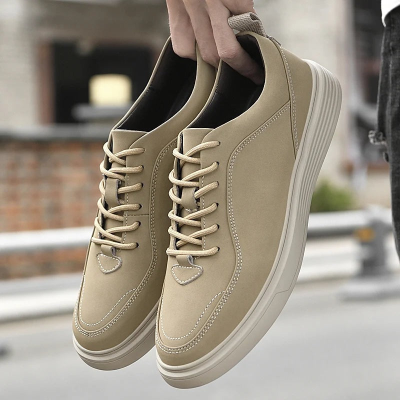 Men's nubuck-look trainers with contrast stitching, a thick white sole and a heel loop - view 8