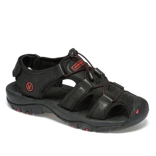 Men's orthopaedic closed-toe sandals with a quick-pull cord and arch support - black