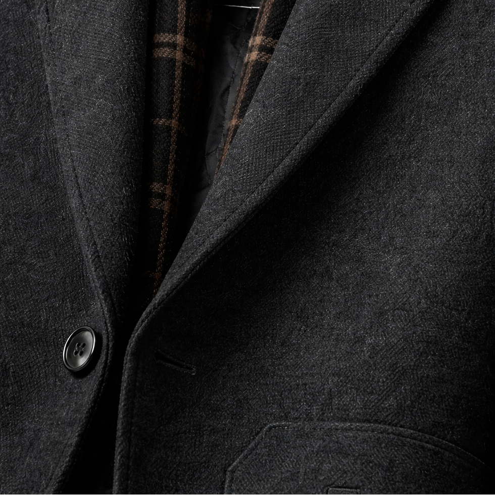 Men's single-breasted overcoat with a checked collar insert