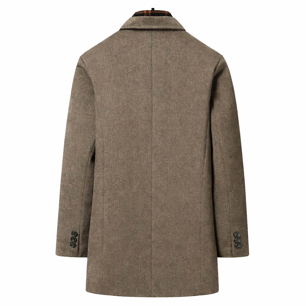 Men's single-breasted overcoat with a checked collar insert