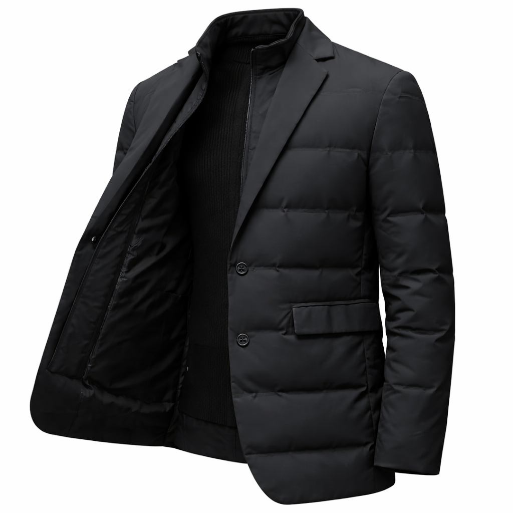 Men's padded blazer jacket with a knitted zip insert