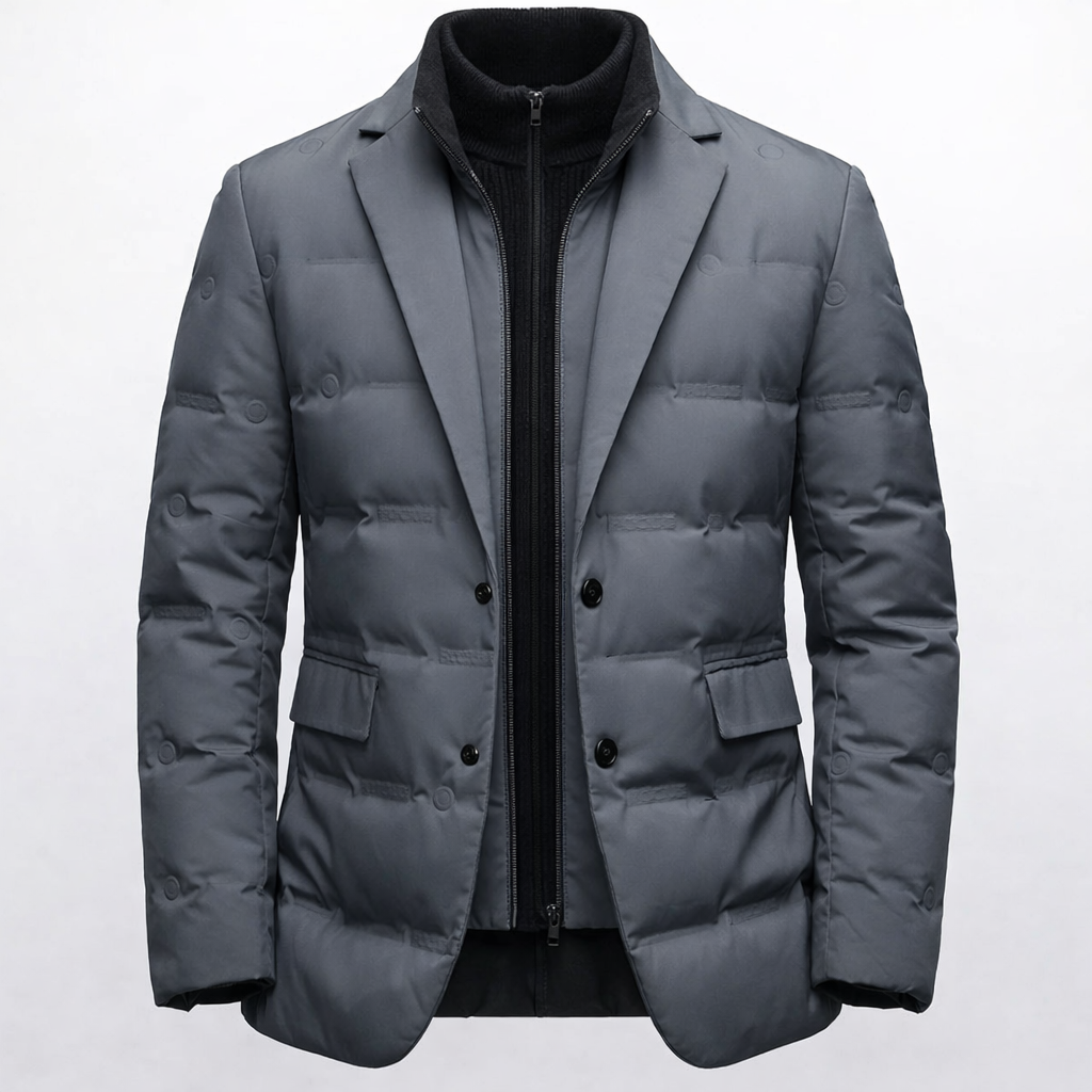 Men's padded blazer jacket with a knitted zip insert - slate grey