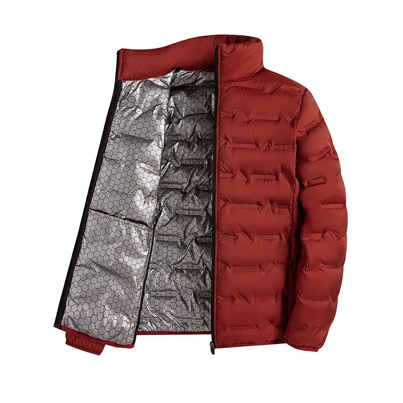 Men's padded jacket with a silver-tone lining and stand collar - brick red