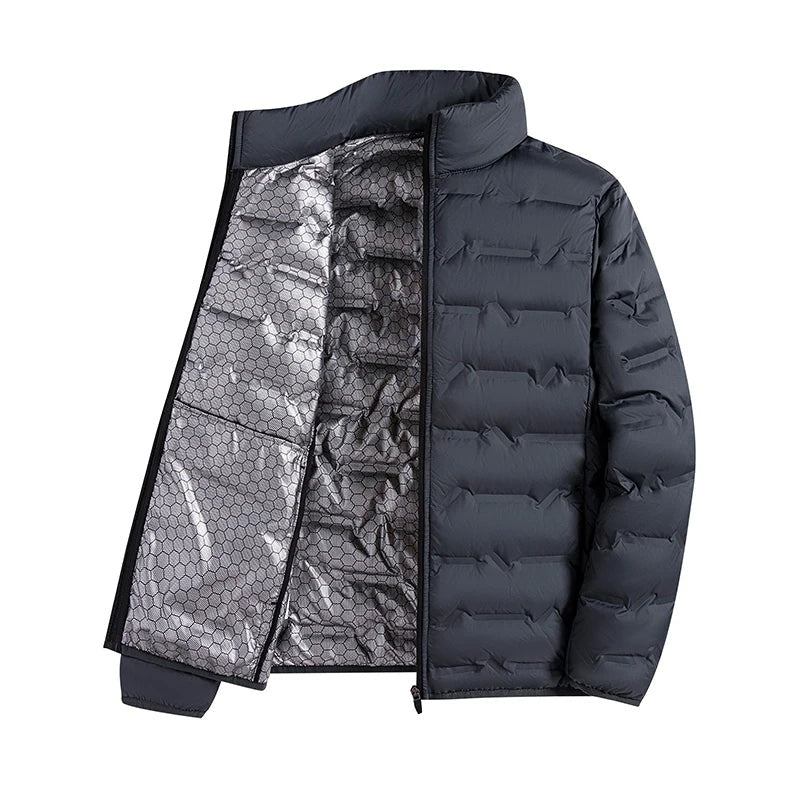 Men's padded jacket with a silver-tone lining and stand collar - dark grey