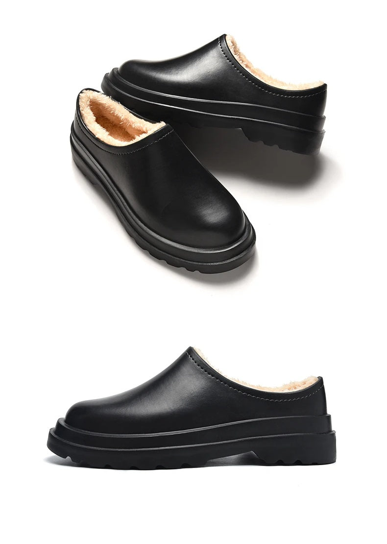 Men's closed slipper with a smooth leather-look upper, plush lining and thick lug sole - view 13