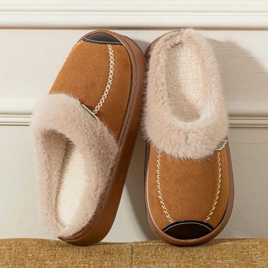 Men's platform slippers with suede look upper and plush cuff - view 5