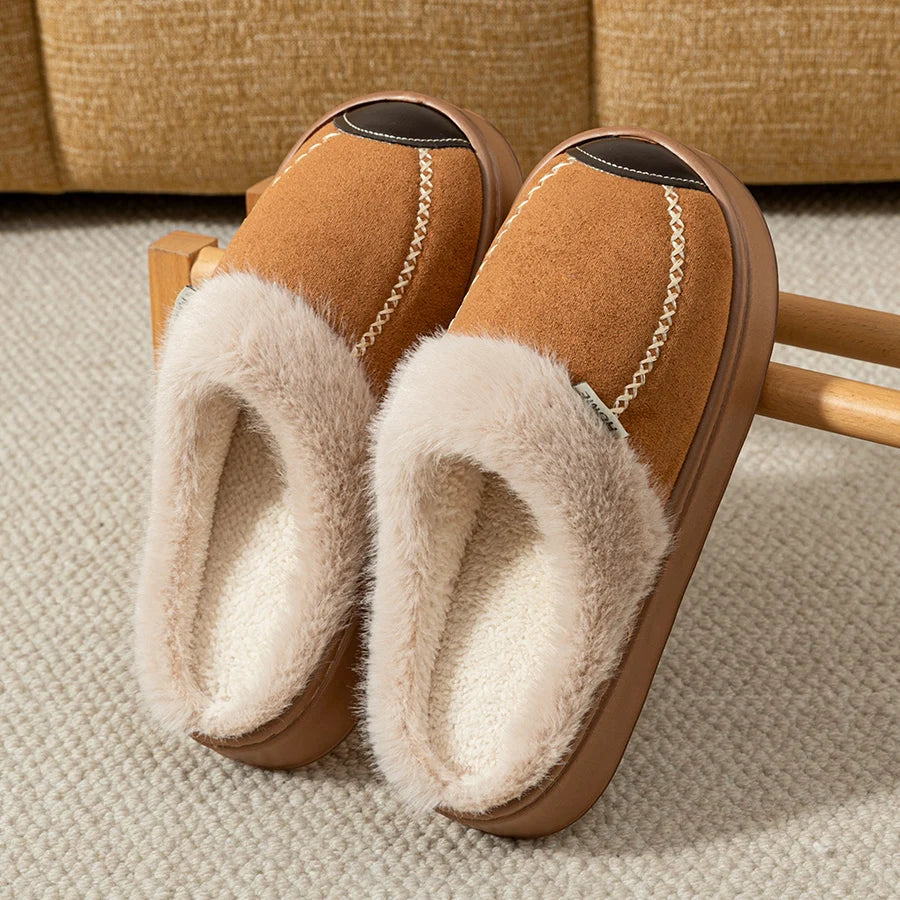 Men's platform slippers with suede look upper and plush cuff - view 6