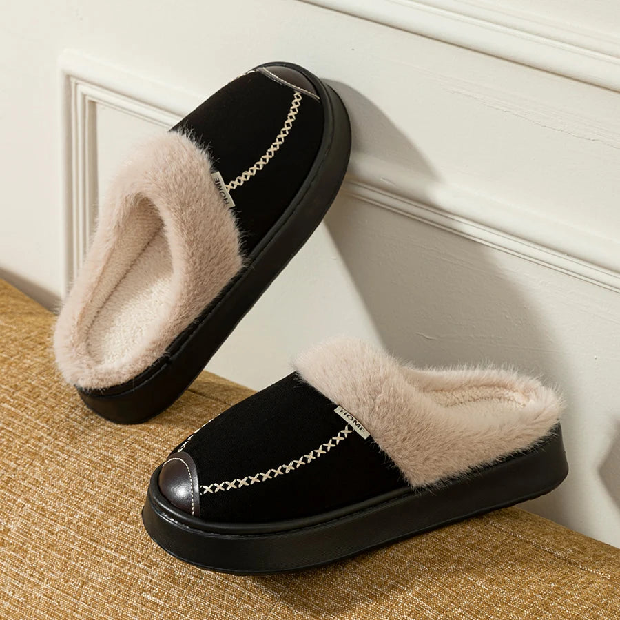 Men's platform slippers with suede look upper and plush cuff - view 7