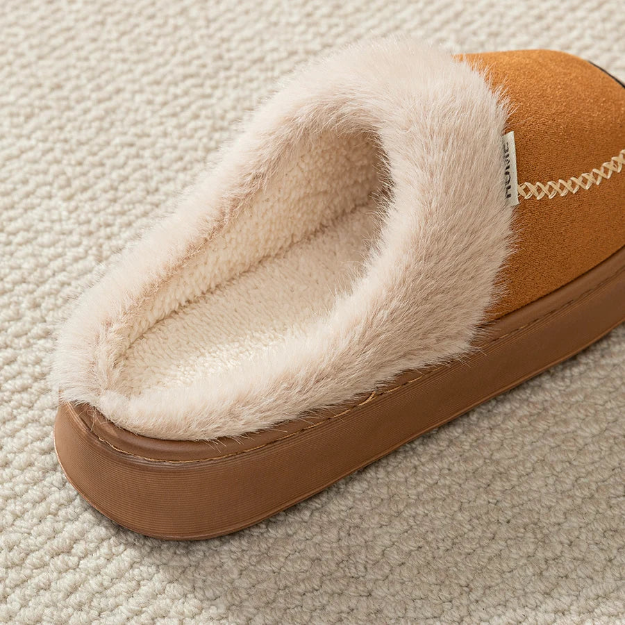 Men's platform slippers with suede look upper and plush cuff - view 8