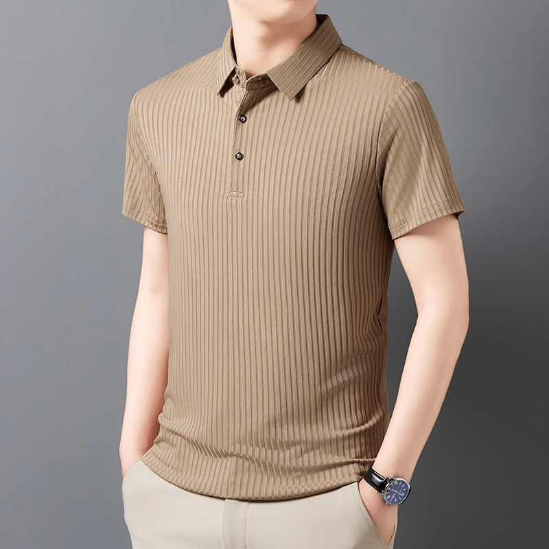Men's polo shirt with a tonal vertical rib texture and three buttons