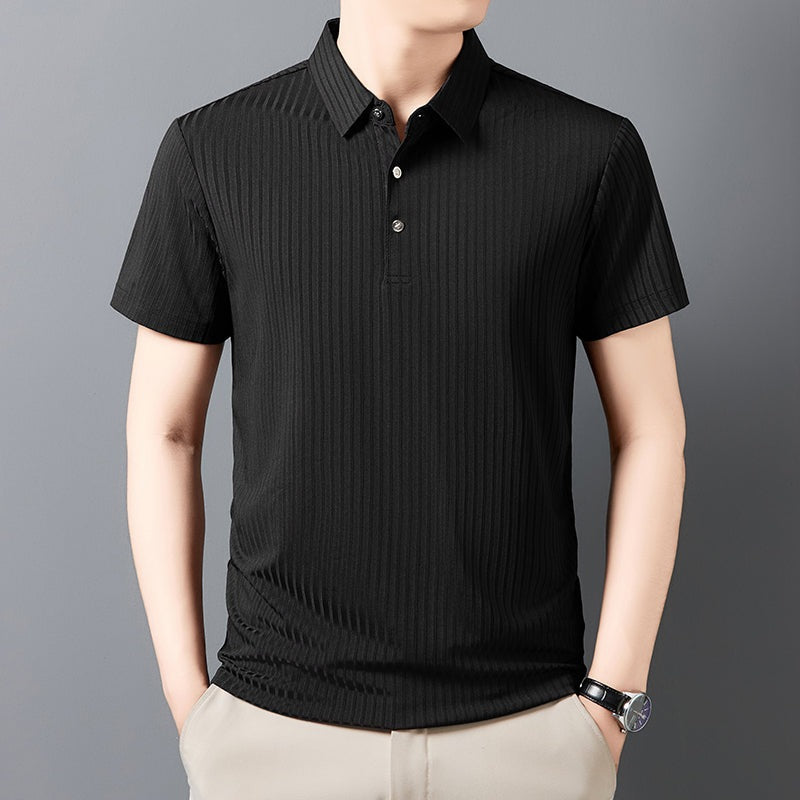 Men's polo shirt with a tonal vertical rib texture and three buttons - view 4