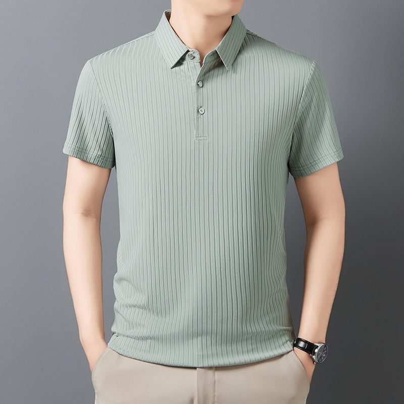 Men's polo shirt with a tonal vertical rib texture and three buttons - view 5