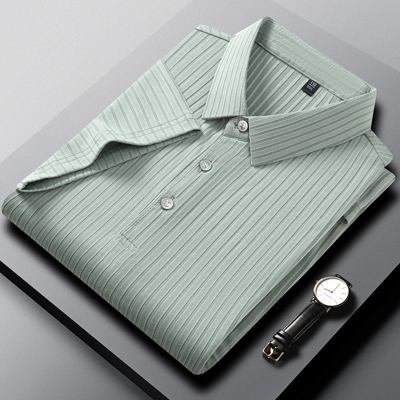Men's polo shirt with a tonal vertical rib texture and three buttons - sage green