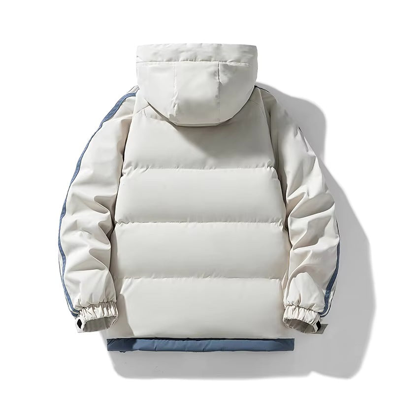 Men's puffer jacket with a detachable hood and stripes down the sleeves - view 2