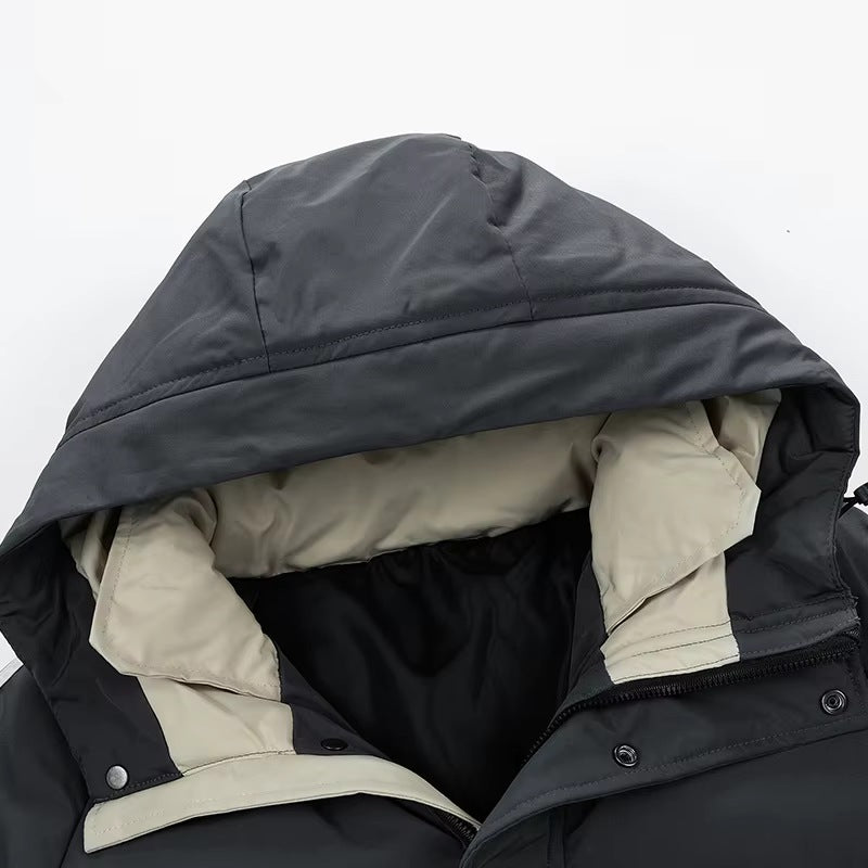 Men's puffer jacket with a detachable hood and stripes down the sleeves - view 7