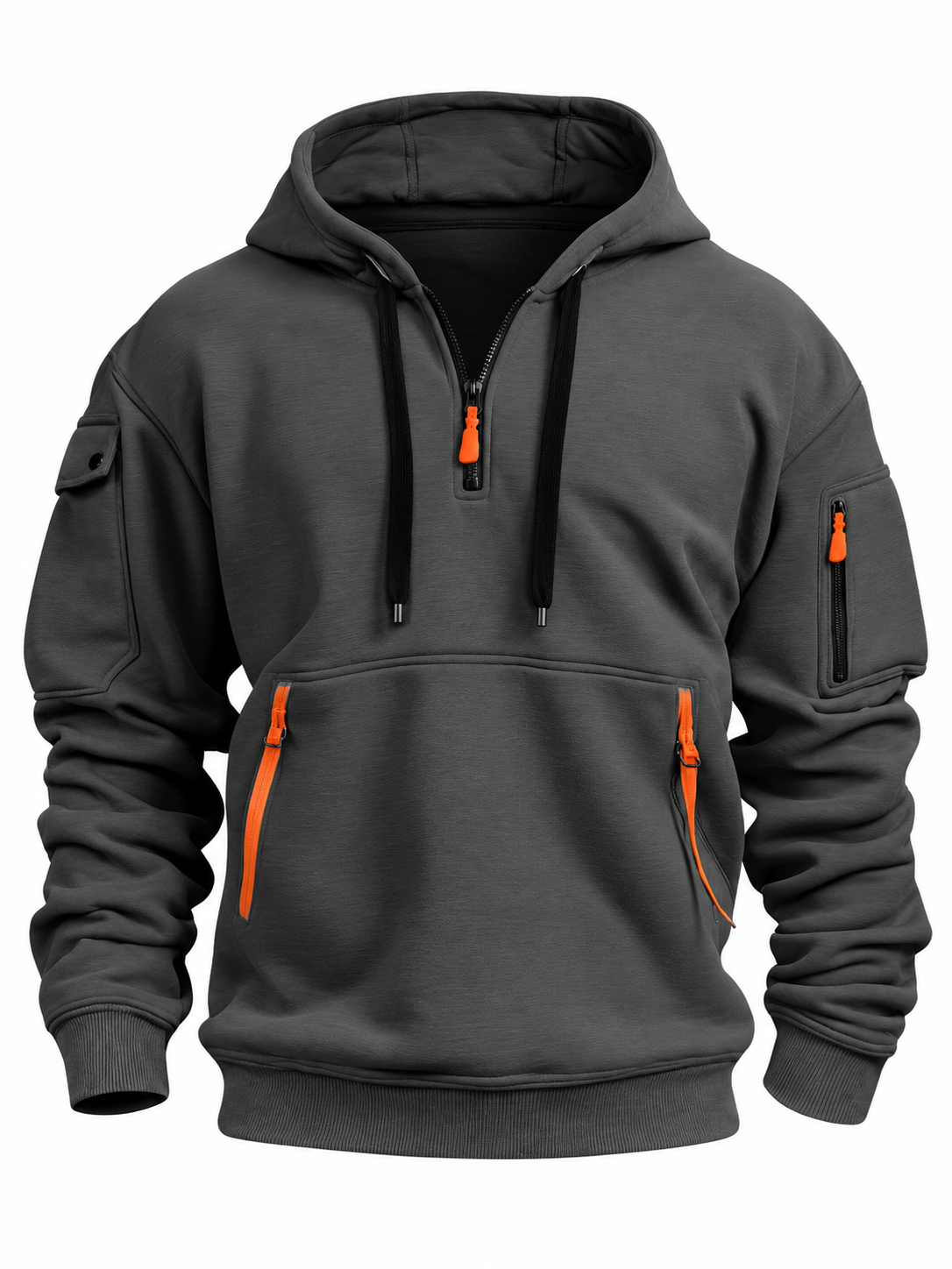Men's quarter-zip hoodie with contrast zip pockets - charcoal