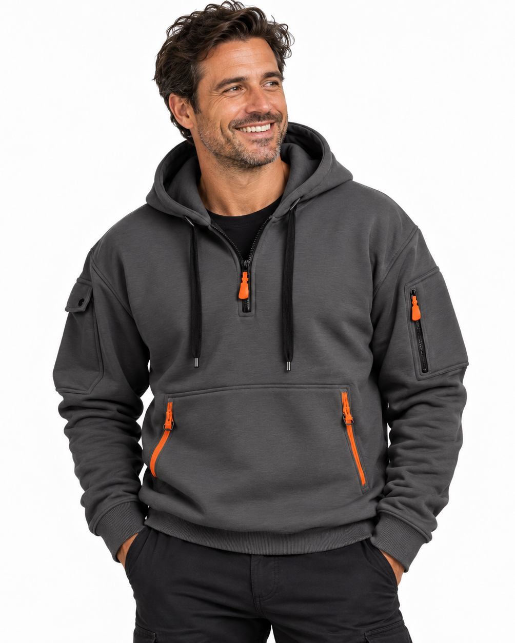 Men's quarter-zip hoodie with contrast zip pockets