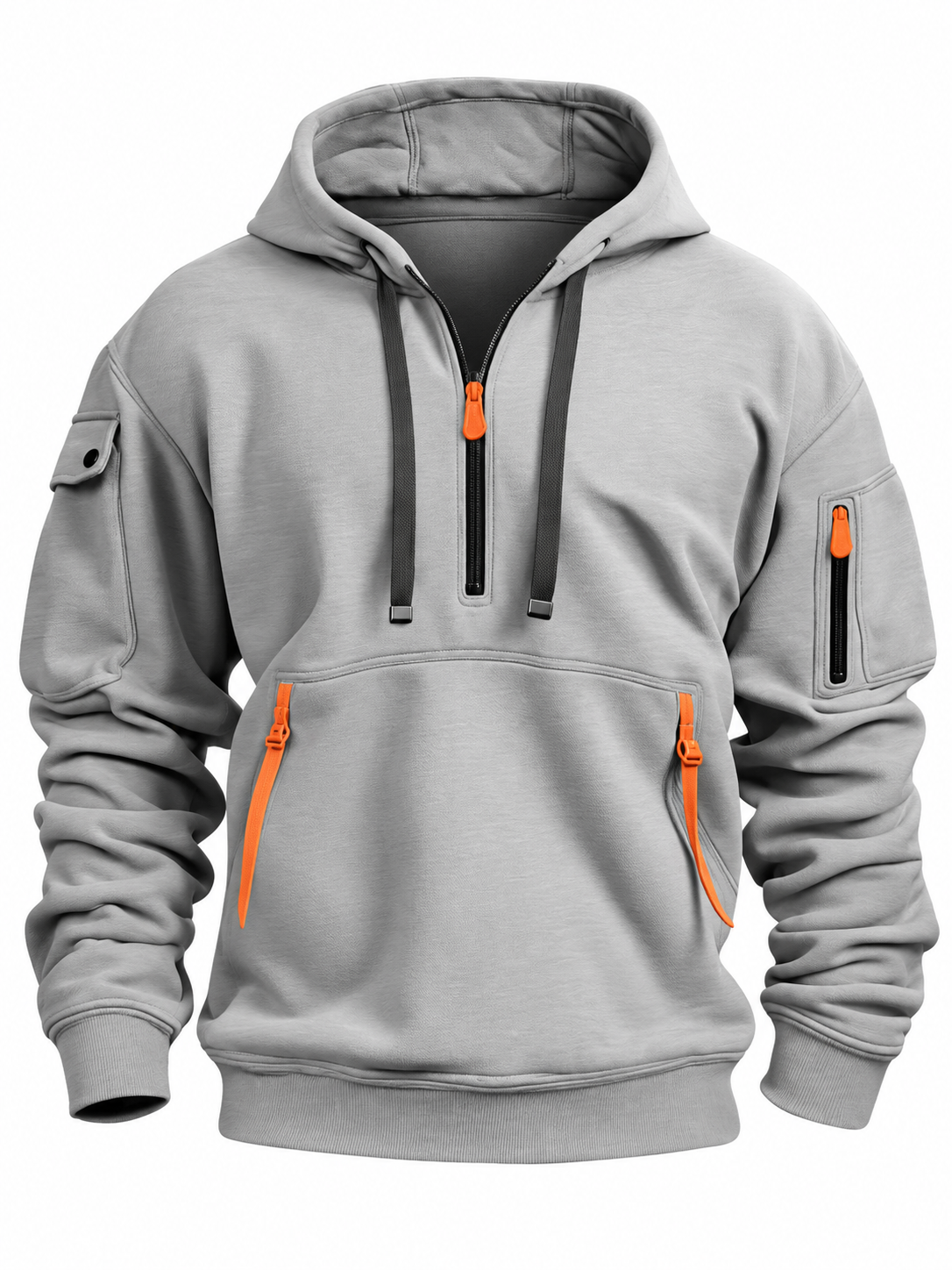 Men's quarter-zip hoodie with contrast zip pockets - light grey