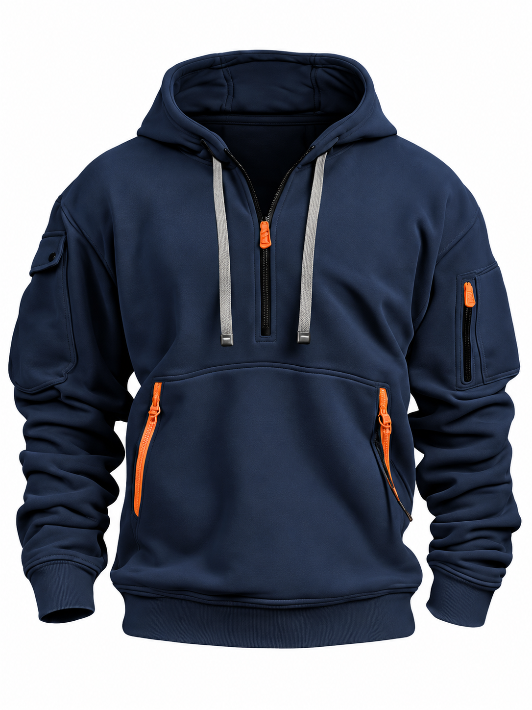 Men's quarter-zip hoodie with contrast zip pockets - navy