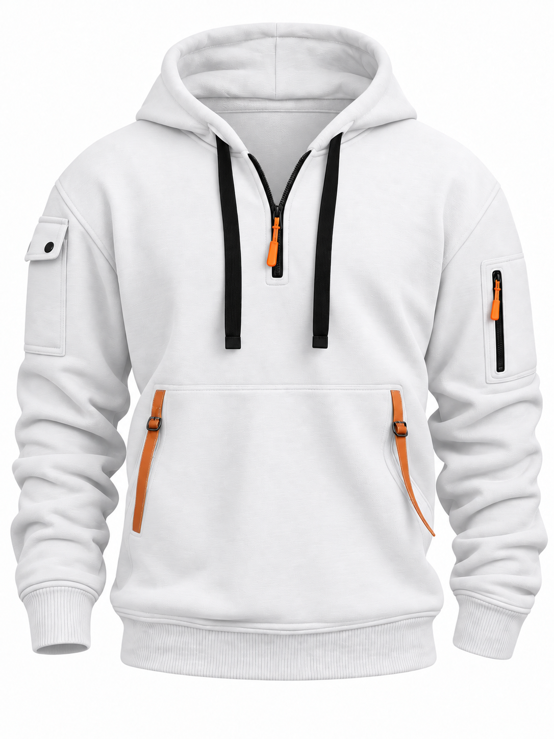 Men's quarter-zip hoodie with contrast zip pockets - white