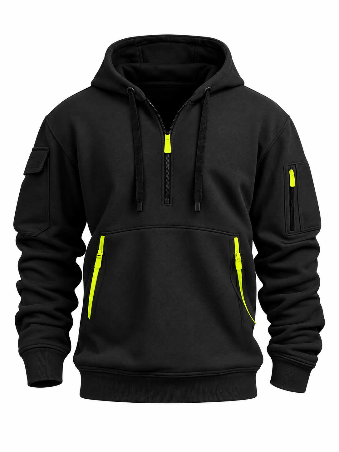 Men's quarter-zip hoodie with contrast zip pockets - black