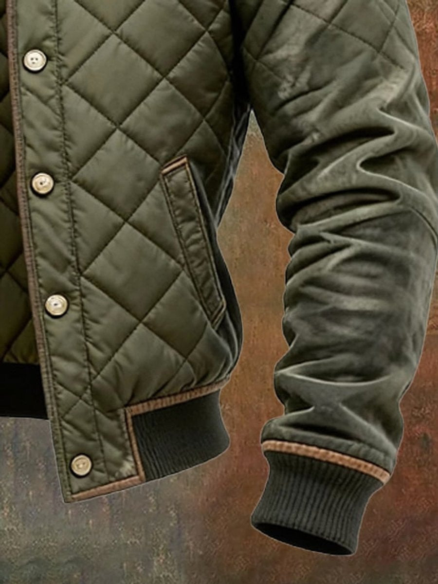 Men's quilted bomber jacket with a stand collar and diamond stitching - view 3