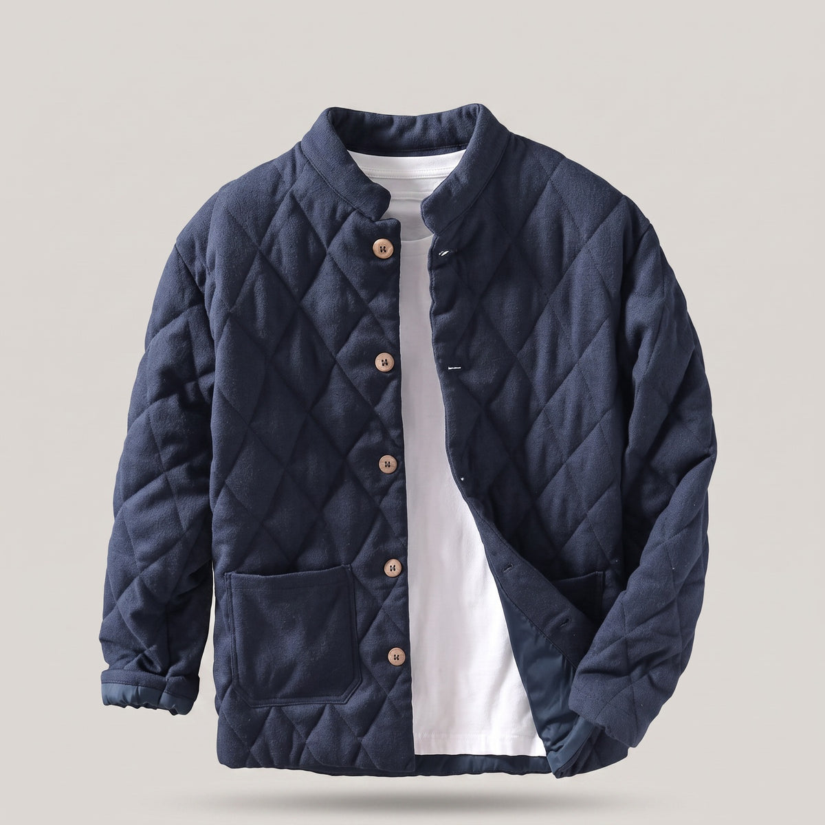 Men's quilted jacket with a stand collar and button front - navy